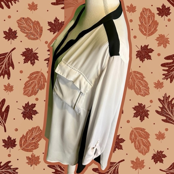 Lane Bryant Black & White Popover Roll-Tab Sleeve Blouse w/ Breast Pockets 26/28 - Picture 6 of 12